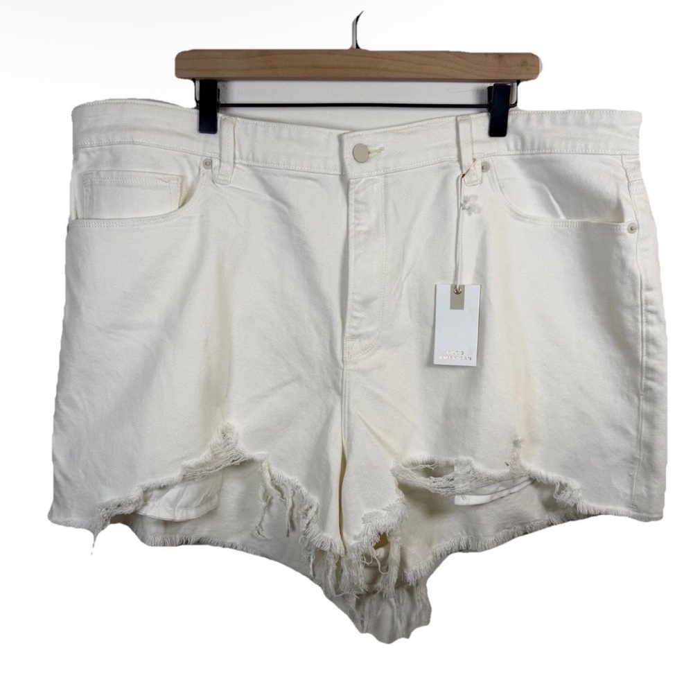 NWT Good American Good 90s Shorts Exposed Pocket Bags Distressed White Size 18